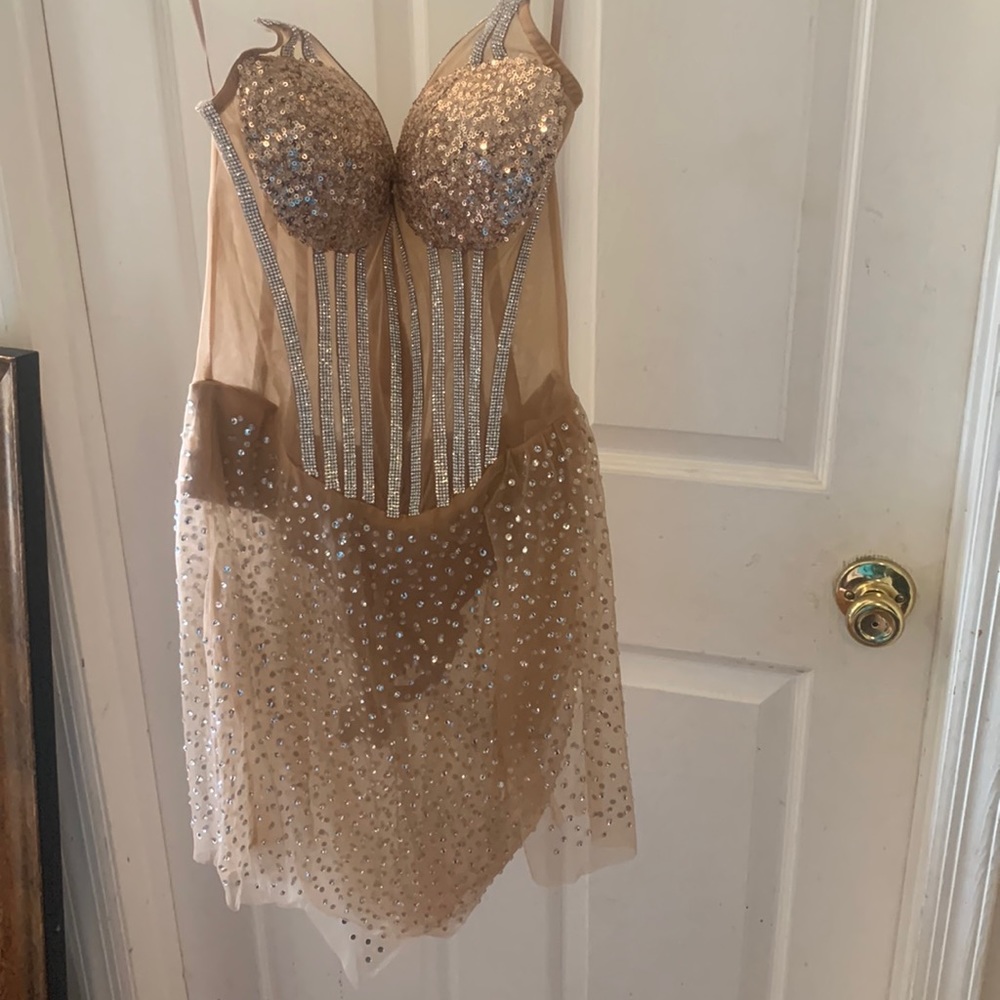 Fashion Nova- Embellished Dress - Nude